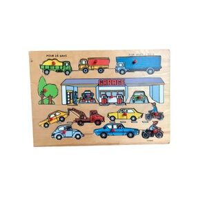 Vintage Kids Wooden Garage Puzzle For Ages 2-6 - Made in Taiwan